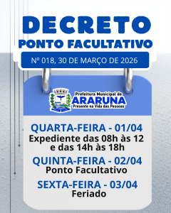 Prefeitura decreta ponto facultativo na Semana Santa 2026